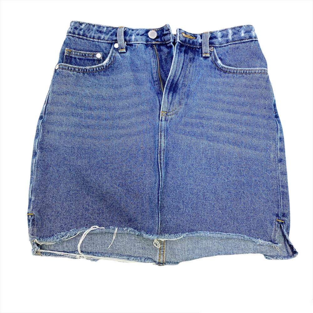 Distressed Jean Skirt H&M Womens Cut Off Blue Denim Size 6